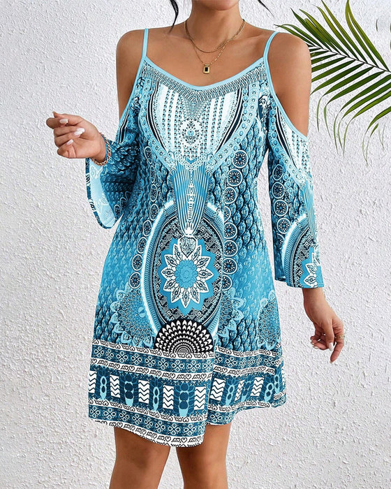 Jurk Strapless Off-the-shoulder Gedrukt Shift