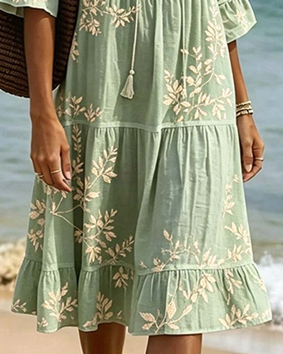 Jurk Ruffle V-Hals Strik Resort