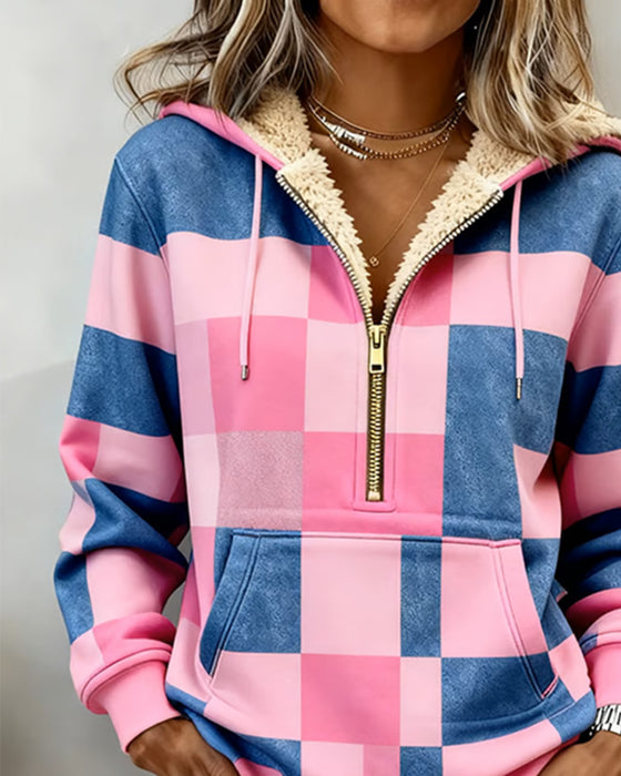 Trui Met Capuchon Halve Rits Fleecegevoerd