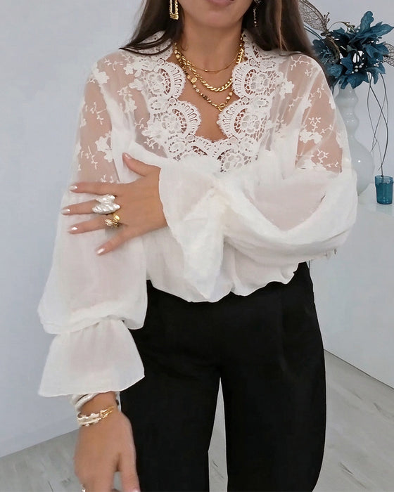 Blouse Kant Gepaneleerd Ballonmouw