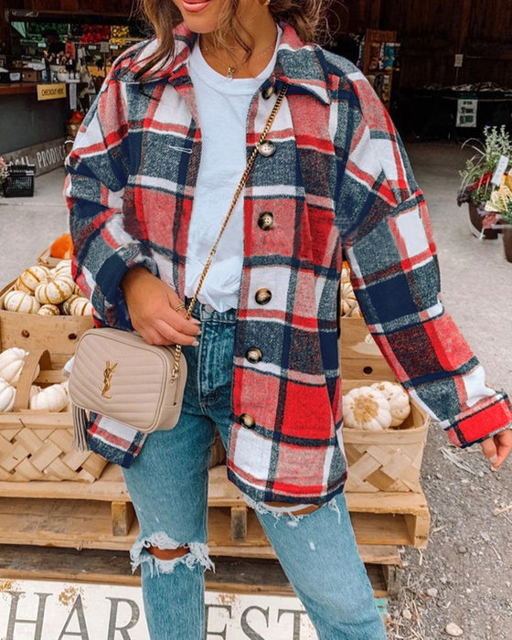 Casual geruite print knoop revers jas