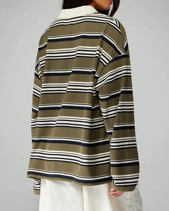Gestreepte Losvallende Blouse Met Kraag En Drop-Shoulder