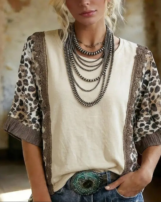 T-Shirt Luipaard Patchwork Kant