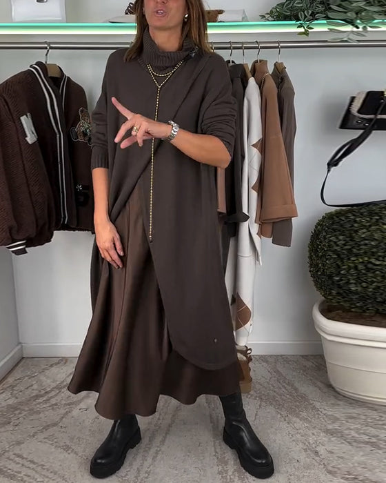 Mode effen kleur pullover met hoge kraag en split