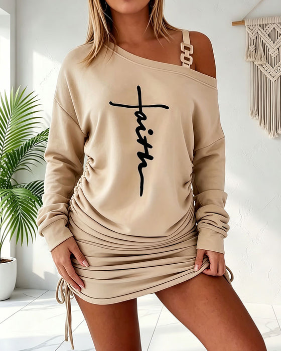 Robe Une Épaule Bretelles Froncée Cordon De Serrage