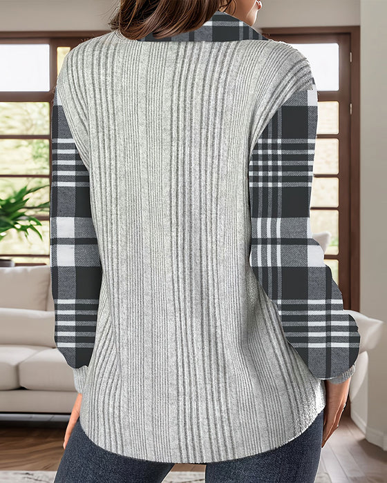 Sweatshirt Kraag Geruit Knoop