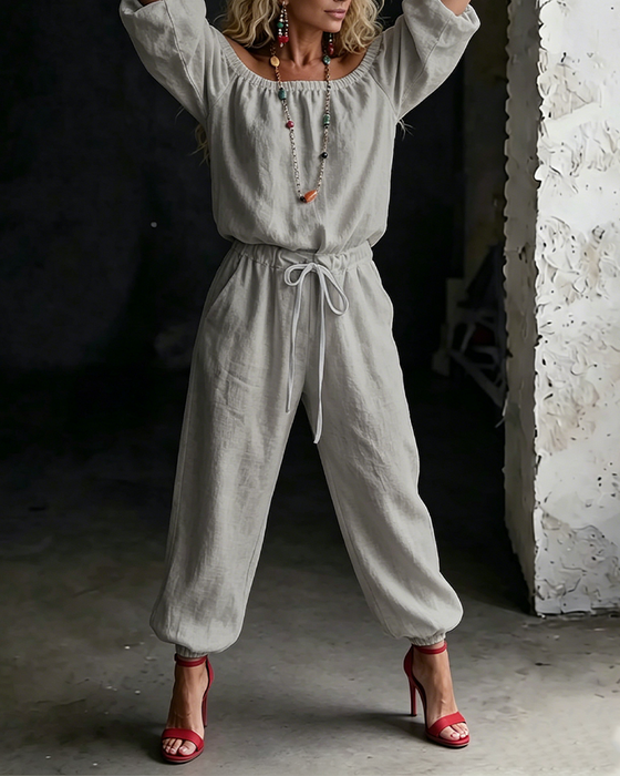 Jumpsuit Off-Shoulder Strik In De Taille Getailleerde Taille