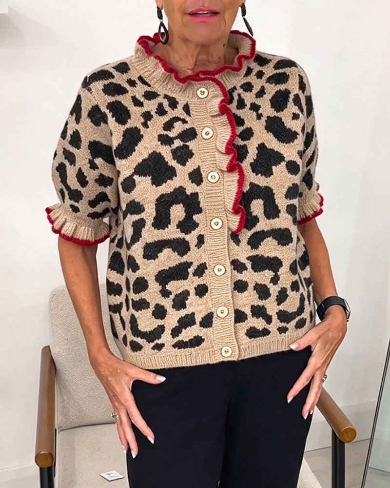 Pullover Ruche Korte Mouw Luipaardprint