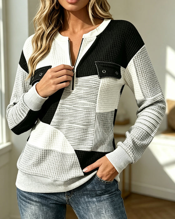 Sweatshirt Wafel Kleurblok Rits