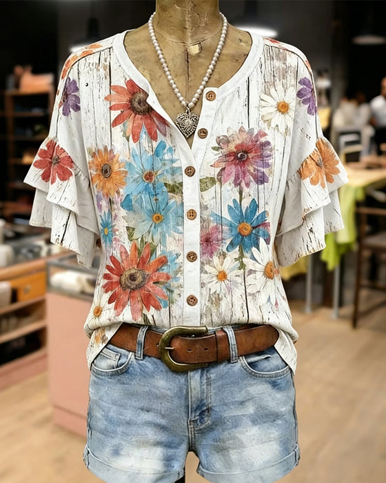 Blouse Madeliefjesprint Korte Mouw