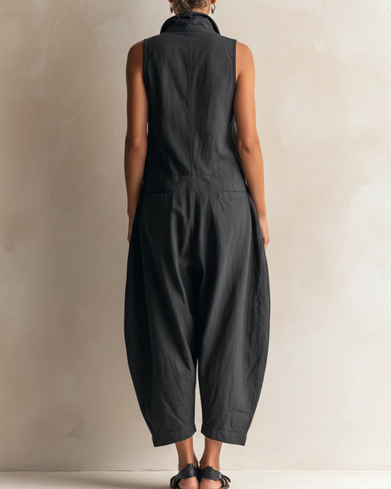 Jumpsuit Knoopsgat Mouwloos Zak Cargo