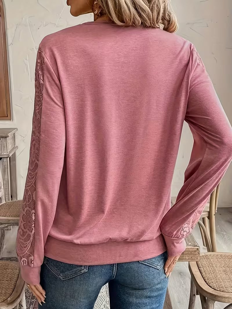 Top Kant Stiksels Modieus Lange Mouw