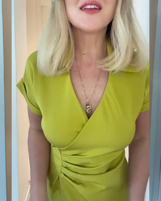 Jurk Revers Effen Kleur Geplooide Taille