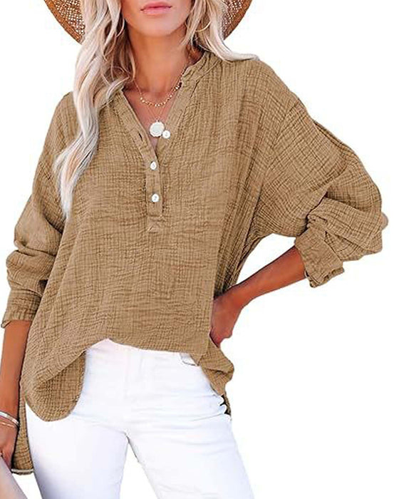 Blouse Geplooid Knoop Lange Mouw