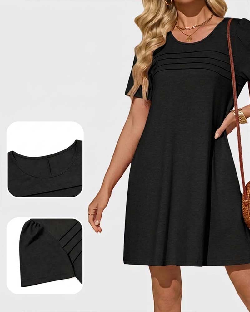 Jurk Ruffle Korte Mouw Ronde Hals