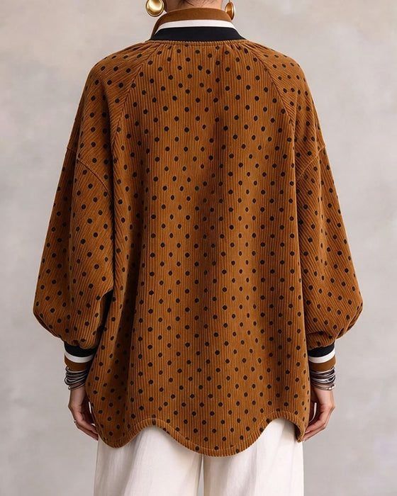 Blouse Stippen Ribfluweel Half-Rits Los