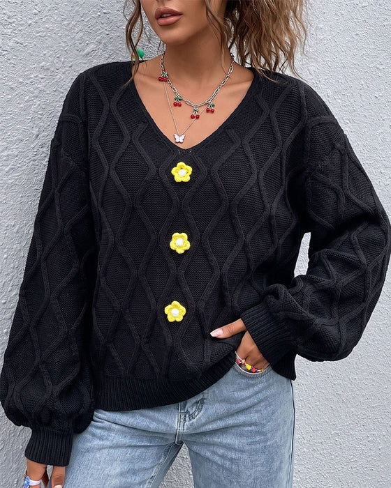 Pullover Lantaarn Mouw Argyle Mode Gebreid