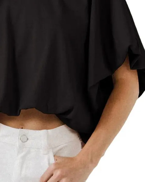 Top Effen Kleur Pofmouw Cropped
