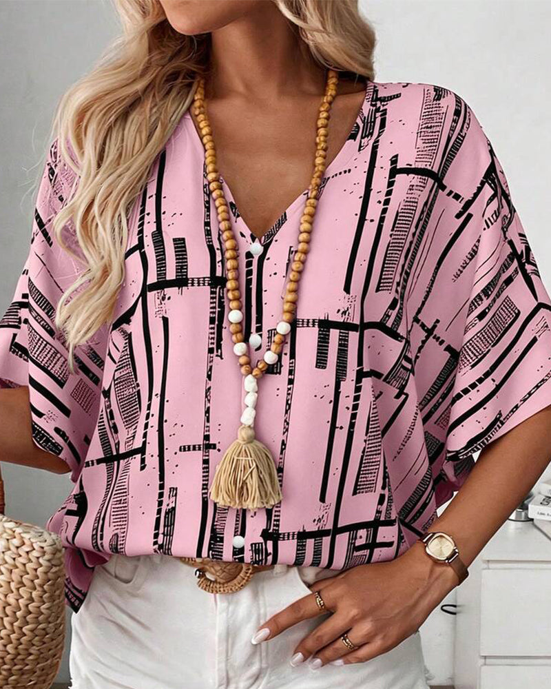 Blouse V-Hals Lijn Vleermuis Mouw