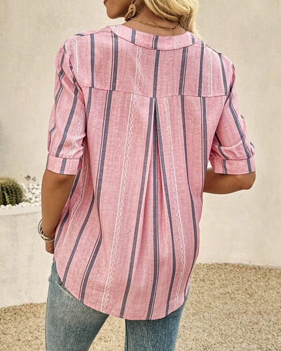 Blouse V-Hals Casual Gestreept