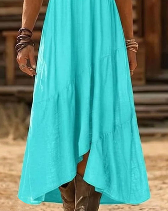 Jurk V-Hals Hoge Taille Volle Rok Effen