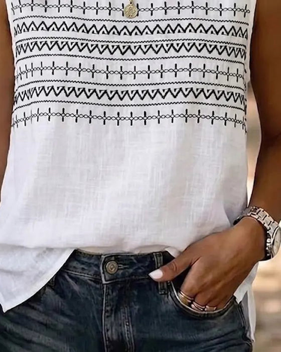 Blouse Etnisch Borduurwerk Mouwloos