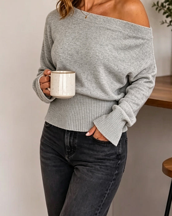 Top Lange Mouw Off-Shoulder Taille