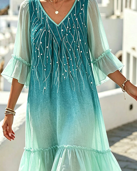 Jurk V-hals Ombre Ruiszoom