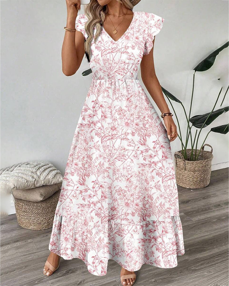 Jurk Bloemig Vliegende Mouw Lang