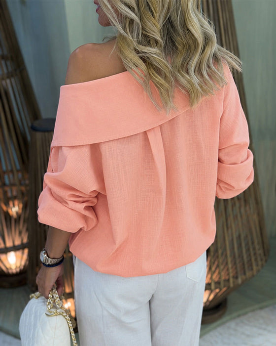 Blouse Grote Kraag Knoop-Voor Geknipt