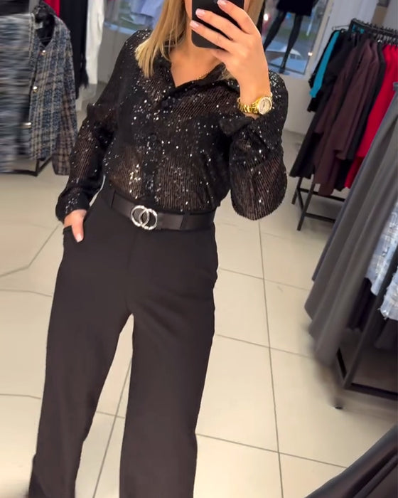 Overhemd Met Revers En Pailletten Met Knoopsluiting