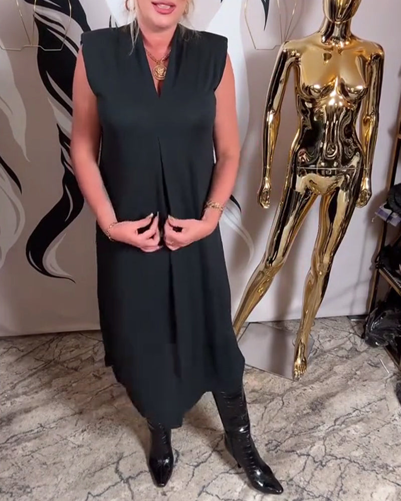 Modieuze Mouwloze Jurk Met V-Hals