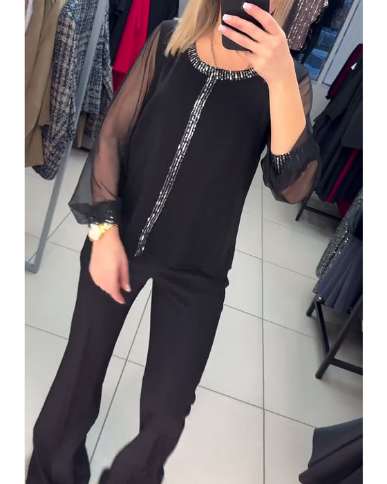 Blouse Met Paillettenpaneel En Lange Mouwen