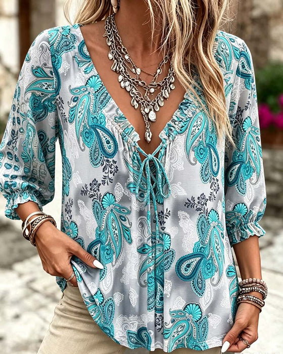 Blouses Paisley V-Hals Stropdas