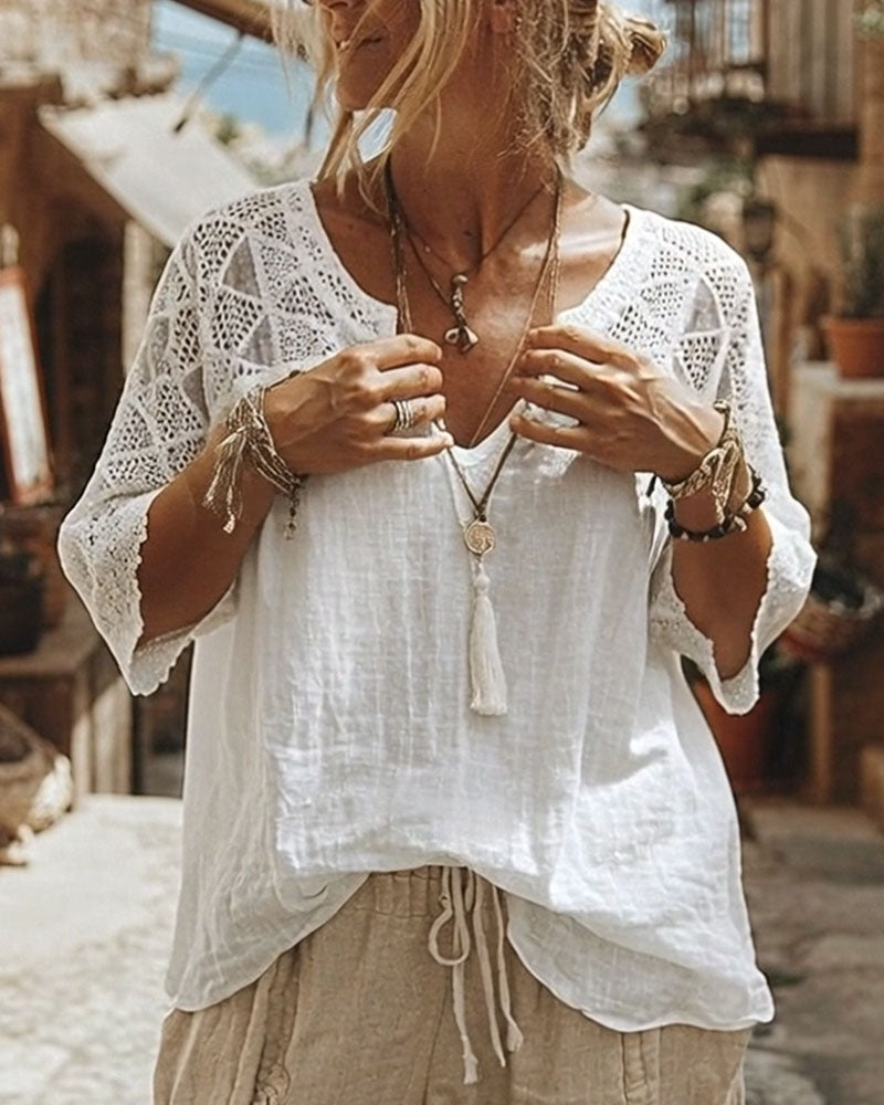 Blouse Effen Paneel V-Hals