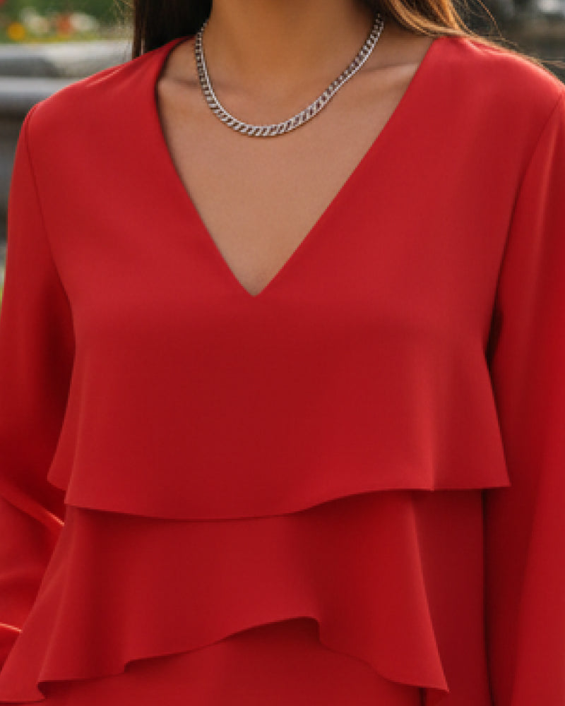 Dubbellaagse V-hals Taartblouse