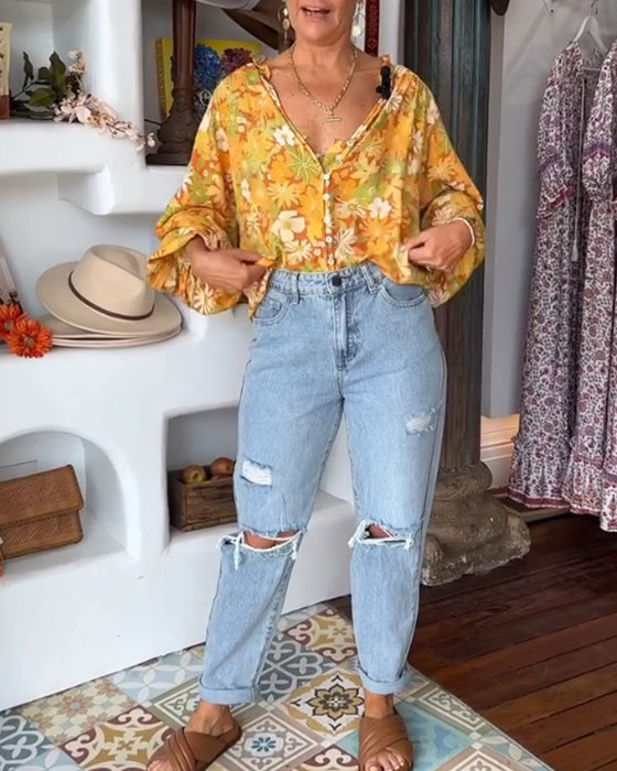 Blouse met bloemenprint en V-hals