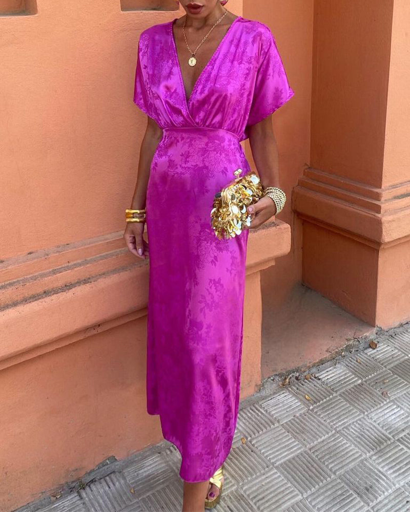 Elegante jurk met diepe V-taille, effen kleur