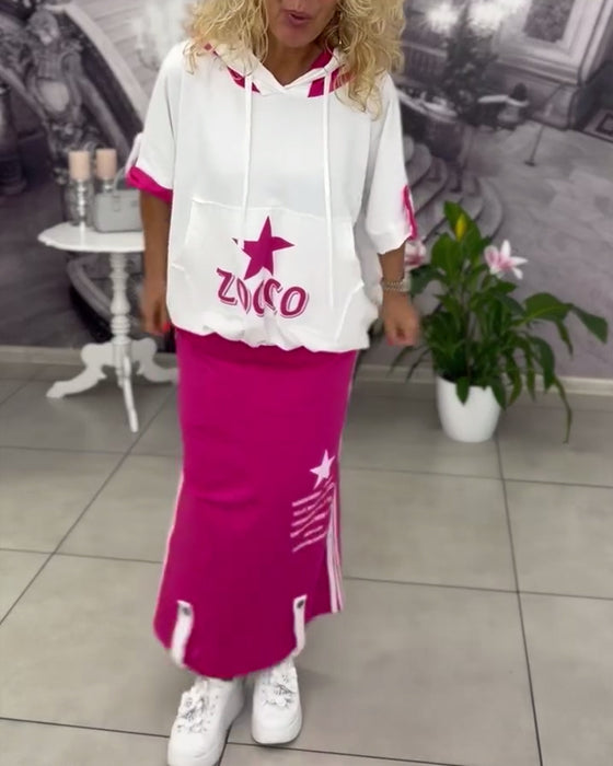 Set Met Capuchon Trekkoord Bedrukte Rok