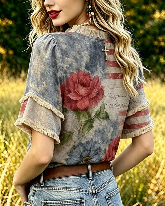 Bloemenprintblouse Met Ruches