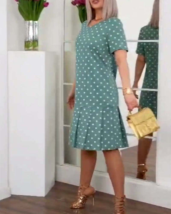 Casual jurk met stippenprint en korte mouwen