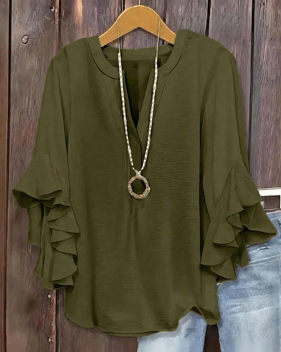 Blouse Kleine V-Hals Ruffle