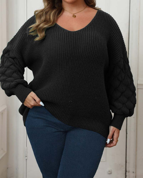 Pullover Pofmouw V-Hals Gebreid