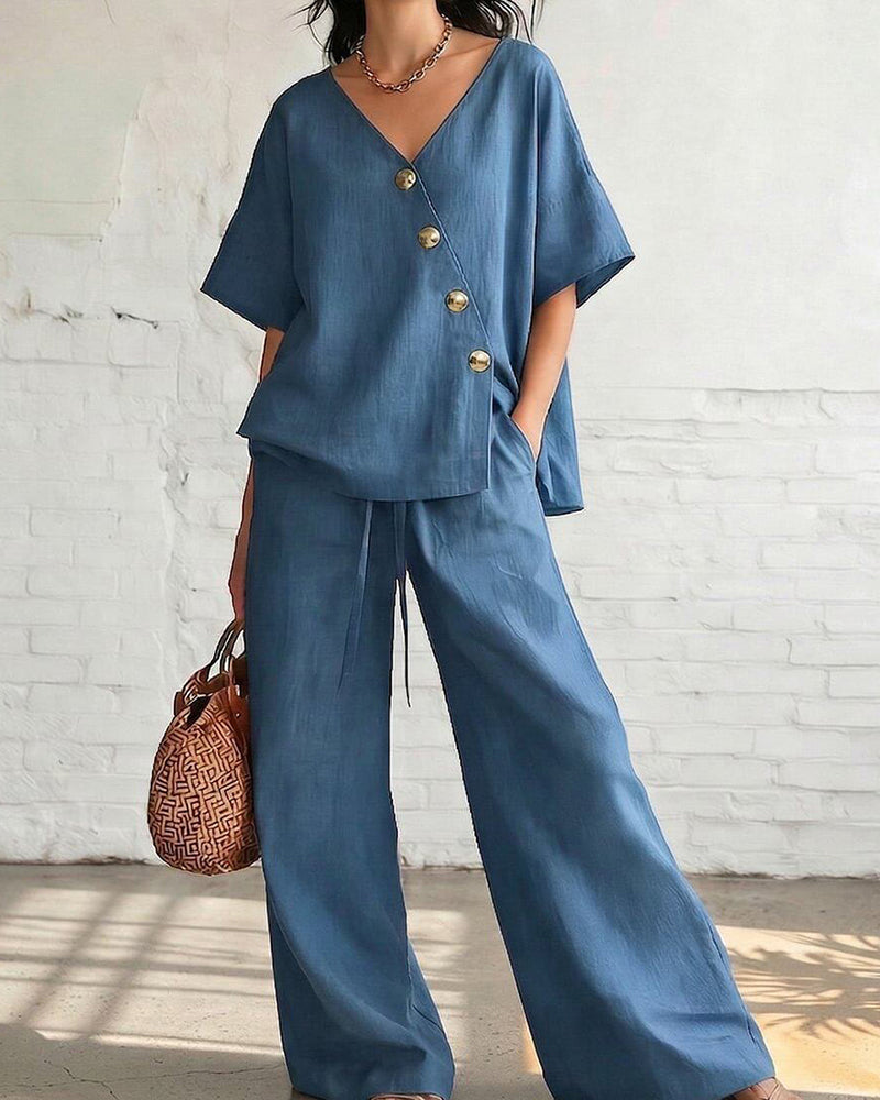 Tweedelig Set Effen Loose Fit Casual