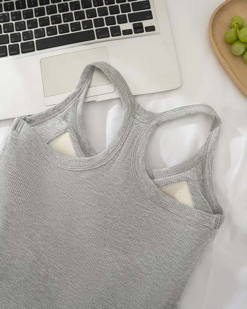 Tanktop Ingebouwde Bh Geribbeld Effen