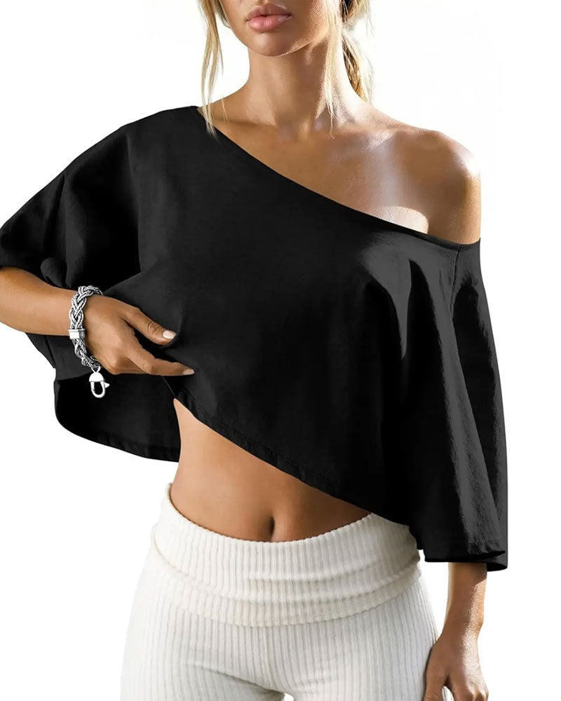 T-Shirt Een-Schouder Cropped Cold Shoulder