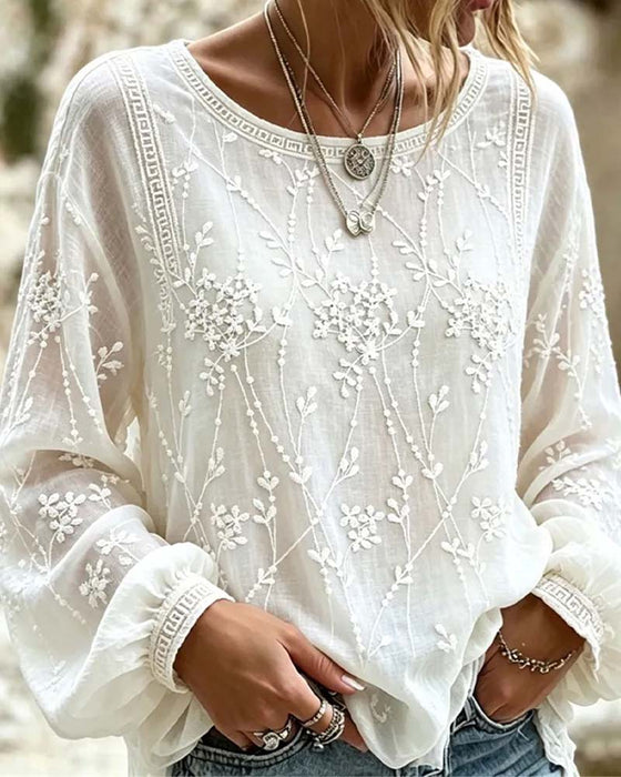 Blouse Driedimensionaal Bloem Lantaarn Mouw