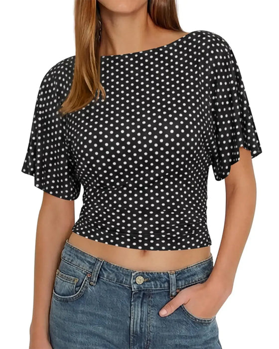 T-Shirt Stip Getailleerd Ronde Hals Korte Mouw