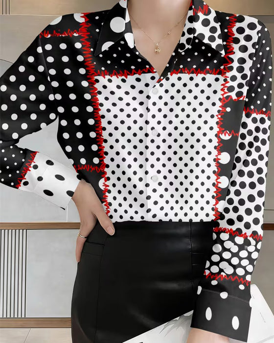 Overhemd Polka Dot Lange Mouw Kleurblok