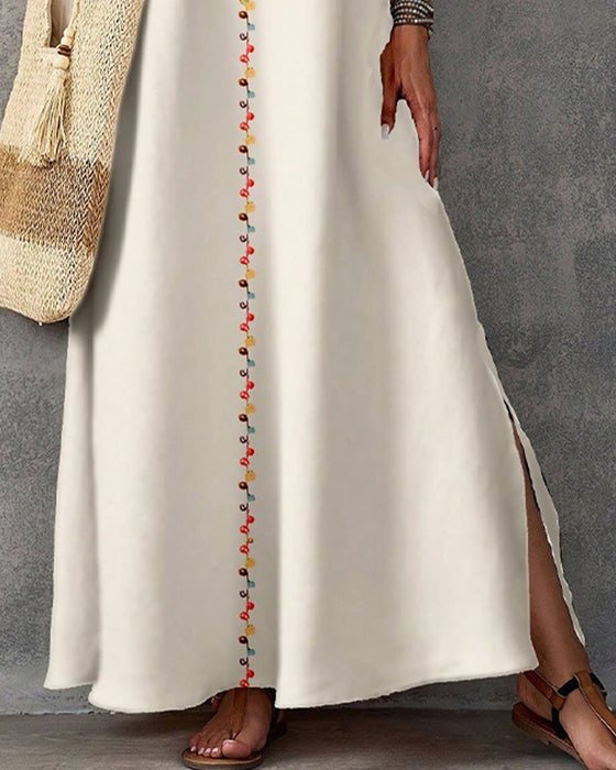 Jurk Etnische Stijl Print Mouwloos Split Lang